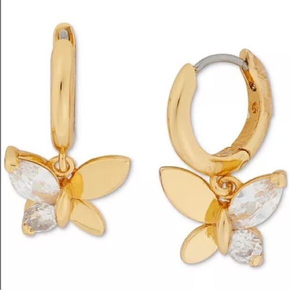 Kate Spade Social Butterfly Cubic Zirconia Butterfly Charm Huggie Hoop Earrings - Picture 1 of 2